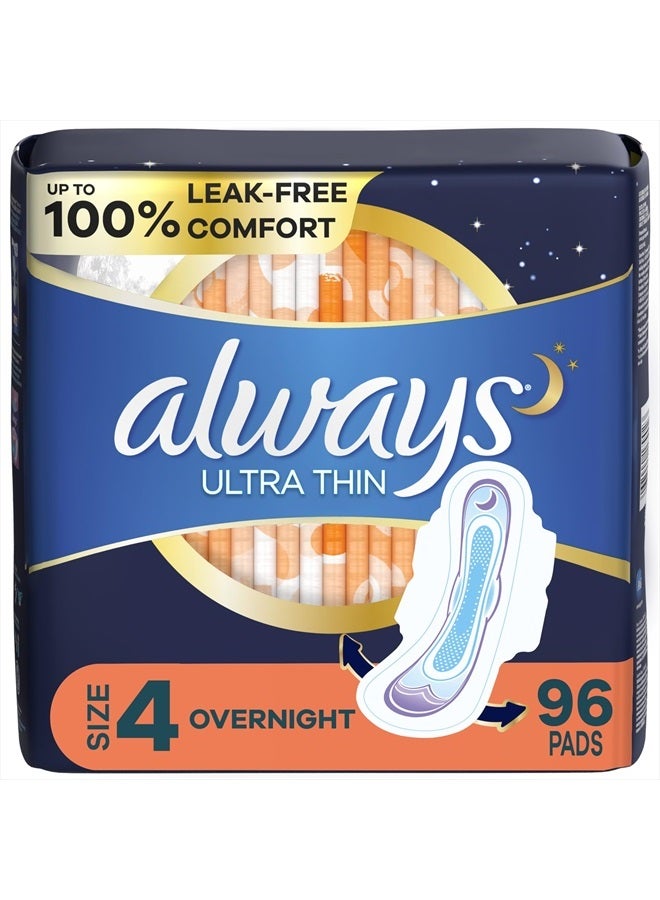 Ultra Thin Overnight Pads with Wings, Size 4, Overnight, 96 Count