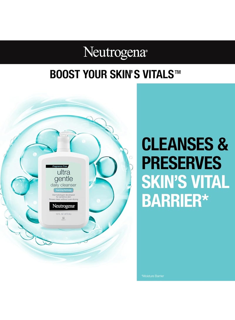 Ultra Gentle Foaming And Hydrating Face Wash For Sensitive Skin, Gently Cleanses Without Over Drying, Oil-Free, Soap-Free, 16Fluid Ounce