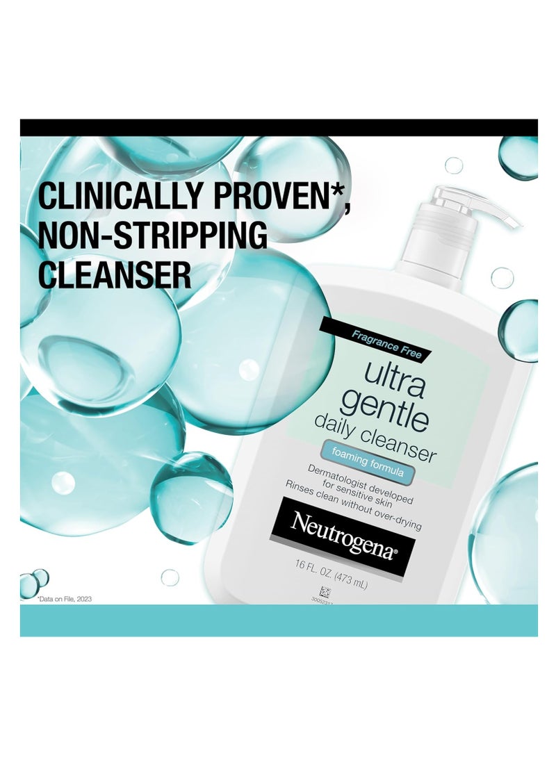 Ultra Gentle Foaming And Hydrating Face Wash For Sensitive Skin, Gently Cleanses Without Over Drying, Oil-Free, Soap-Free, 16Fluid Ounce