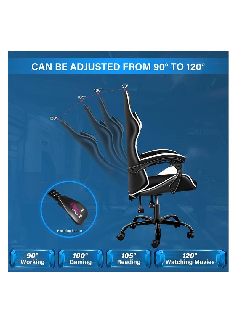 Mahmayi Gaming Chair Ergonomic Video Game Computer Chair, Backrest and Seat Height Adjustable, Swivel Recliner Chair Black and White for Office, Gaming Station, Home