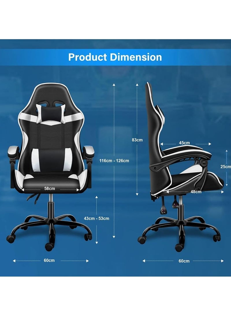 Mahmayi Gaming Chair Ergonomic Video Game Computer Chair, Backrest and Seat Height Adjustable, Swivel Recliner Chair Black and White for Office, Gaming Station, Home