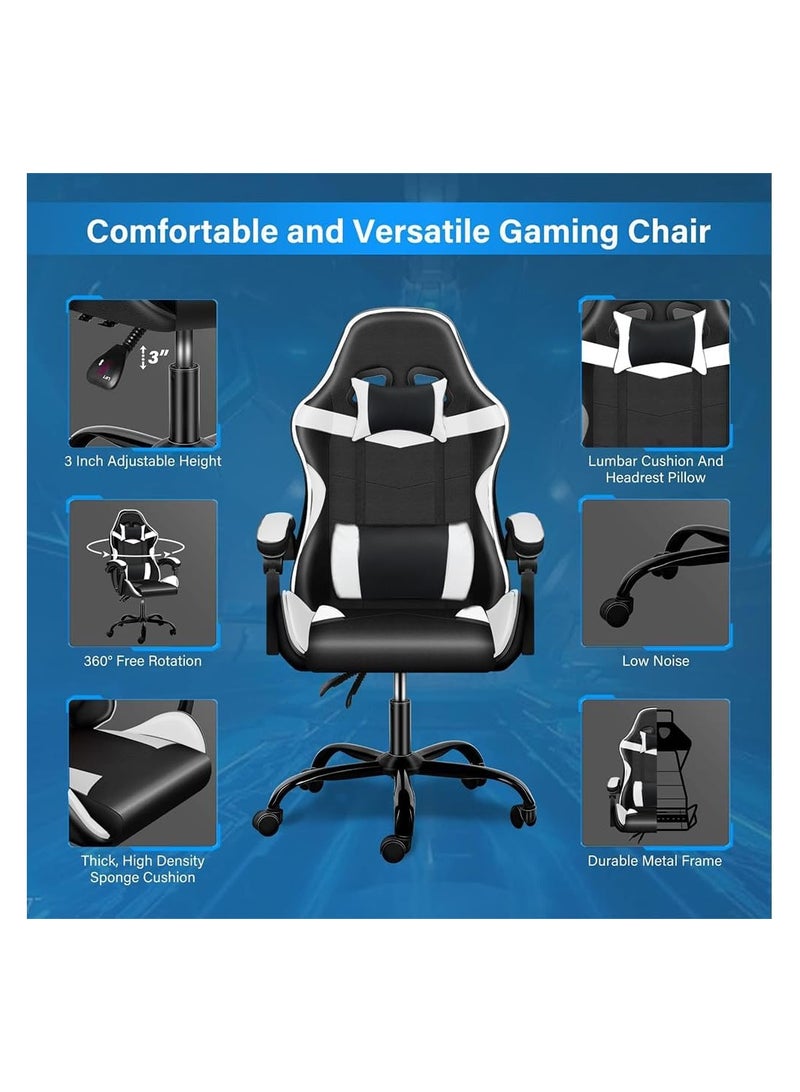 Mahmayi Gaming Chair Ergonomic Video Game Computer Chair, Backrest and Seat Height Adjustable, Swivel Recliner Chair Black and White for Office, Gaming Station, Home