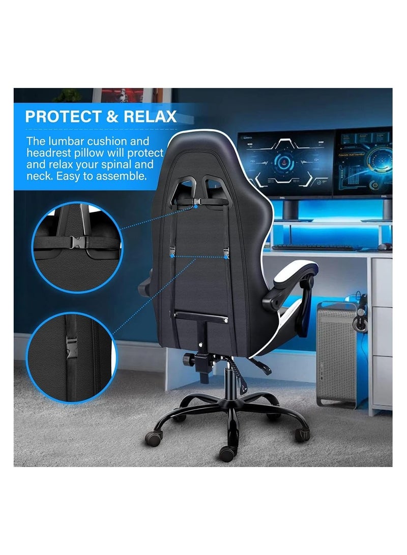 Mahmayi Gaming Chair Ergonomic Video Game Computer Chair, Backrest and Seat Height Adjustable, Swivel Recliner Chair Black and White for Office, Gaming Station, Home