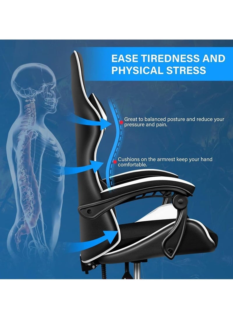 Mahmayi Gaming Chair Ergonomic Video Game Computer Chair, Backrest and Seat Height Adjustable, Swivel Recliner Chair Black and White for Office, Gaming Station, Home