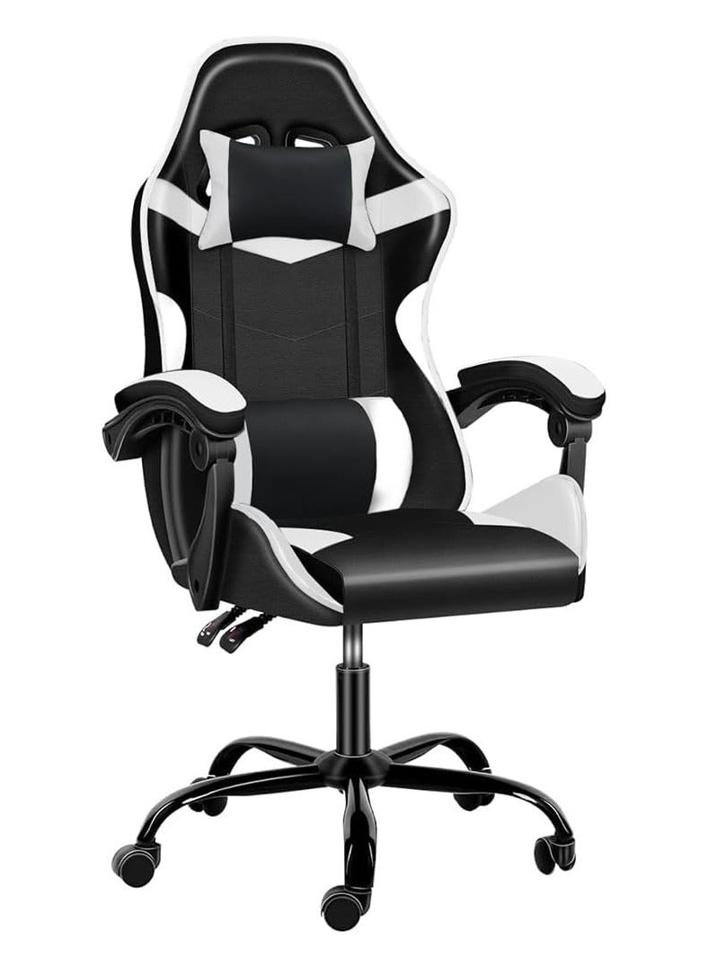 Mahmayi Gaming Chair Ergonomic Video Game Computer Chair, Backrest and Seat Height Adjustable, Swivel Recliner Chair Black and White for Office, Gaming Station, Home