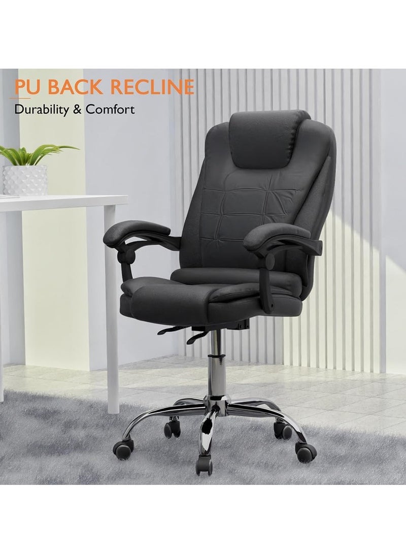 Mahmayi UL UT-C417A High Back PU Chair, Adjustable Height, 360 Degree Swivel, Caster Wheel Support Ideal for Home and Office Black
