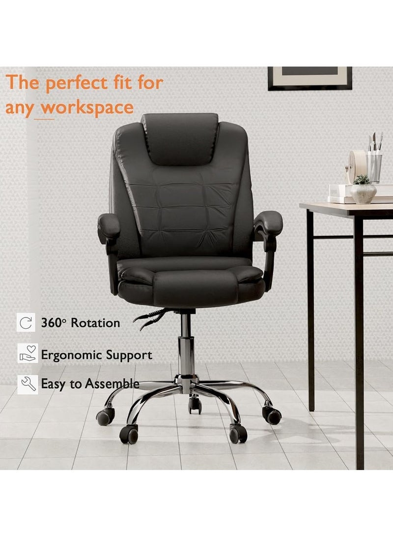 Mahmayi UL UT-C417A High Back PU Chair, Adjustable Height, 360 Degree Swivel, Caster Wheel Support Ideal for Home and Office Black