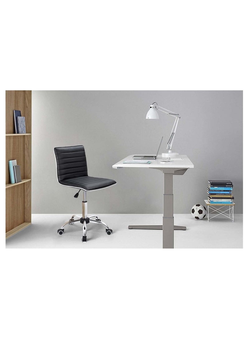 Mahmayi Black Leather Swivel Executive Chair Stylish Ribbed Mid Back Design Ideal for Office, Home and Workspace