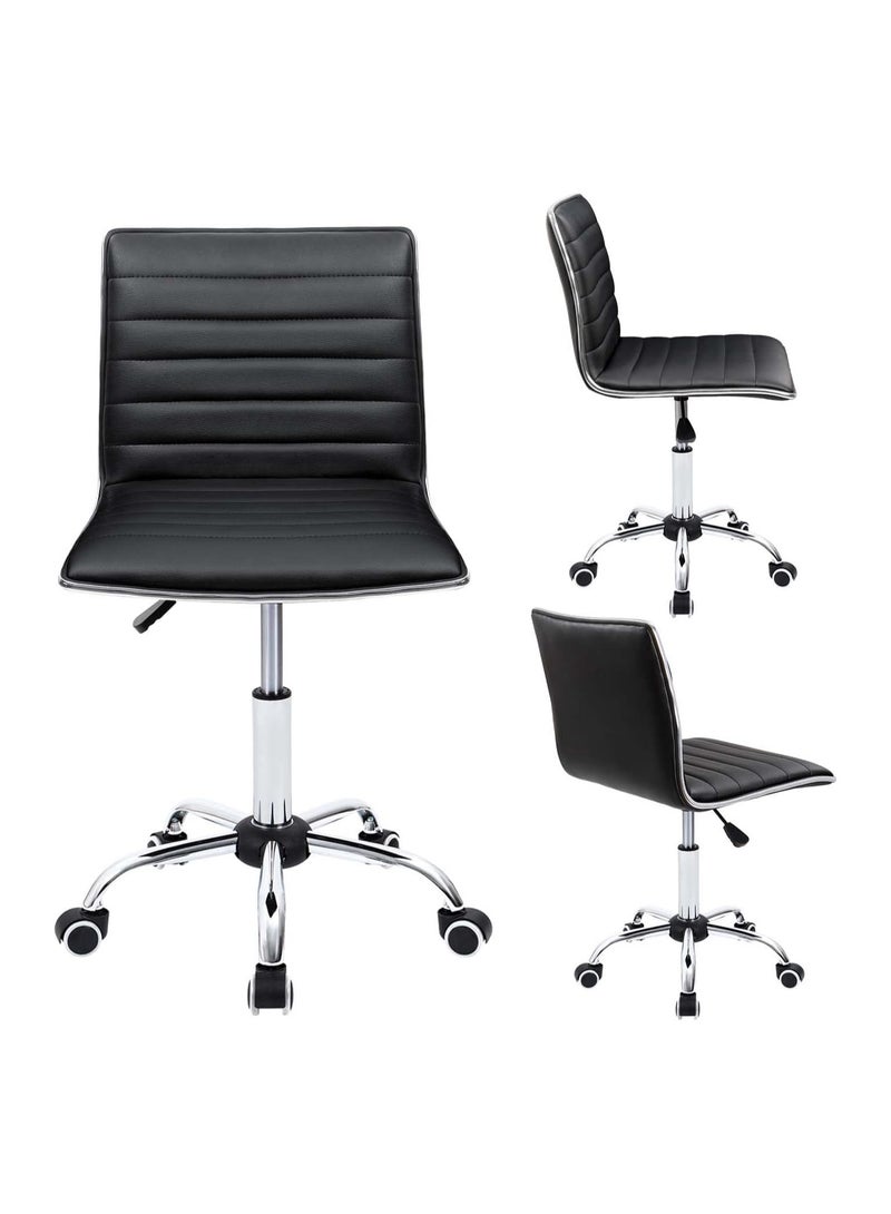 Mahmayi Black Leather Swivel Executive Chair Stylish Ribbed Mid Back Design Ideal for Office, Home and Workspace