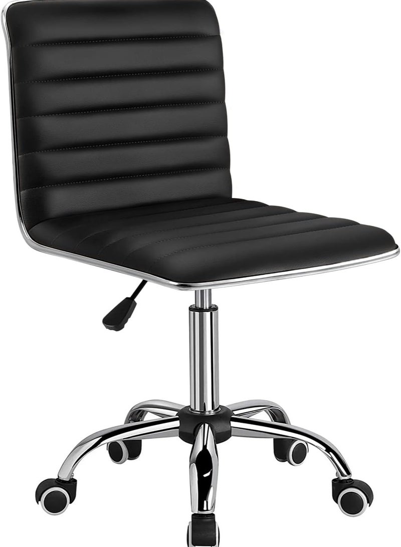 Mahmayi Black Leather Swivel Executive Chair Stylish Ribbed Mid Back Design Ideal for Office, Home and Workspace