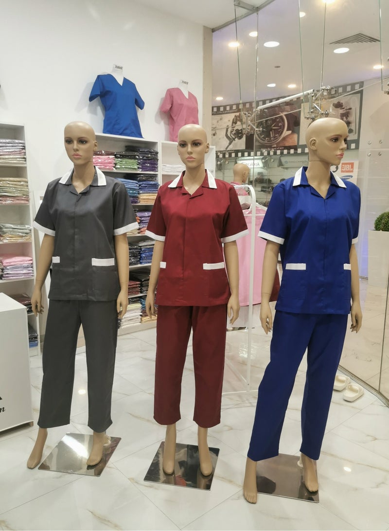 Maid Uniform with Zipper Top and Pants Grey Domestic Helper Uniform
