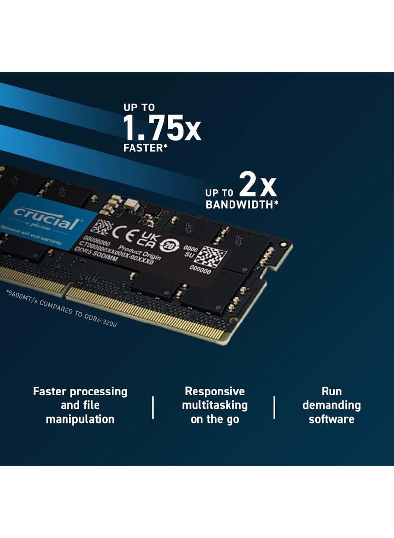RAM 32GB DDR5 5600MHz (or 5200MHz or 4800MHz) Laptop Memory CT32G56C46S5