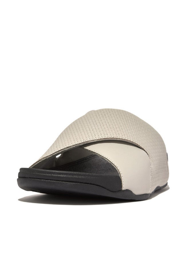 049-804 Fitflop Men Freeway Mens Weave-Embossed Leather Cross Slides HC3-A93 Grey