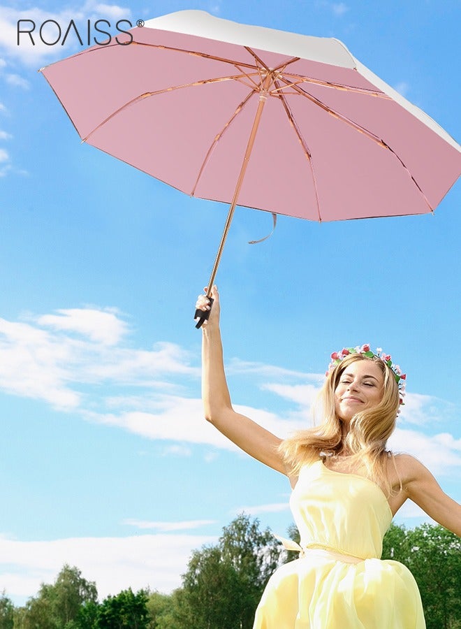 Double Layer Multi Functional Sun Umbrella with Super Sun and Uv Protection 3 Fold Vinyl Sunshade 8 Rib Design for Rain and Shine Upf50+ Suitable for Commuting and Traveling Outdoors