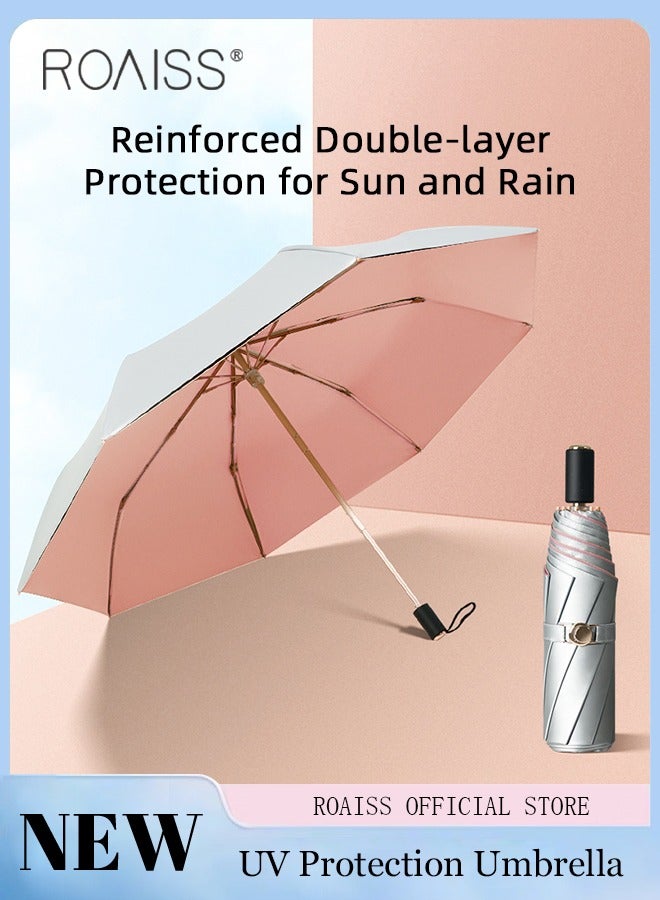 Double Layer Multi Functional Sun Umbrella with Super Sun and Uv Protection 3 Fold Vinyl Sunshade 8 Rib Design for Rain and Shine Upf50+ Suitable for Commuting and Traveling Outdoors
