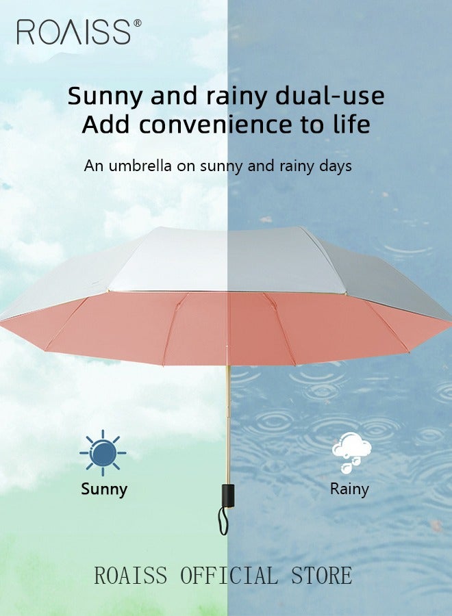 Double Layer Multi Functional Sun Umbrella with Super Sun and Uv Protection 3 Fold Vinyl Sunshade 8 Rib Design for Rain and Shine Upf50+ Suitable for Commuting and Traveling Outdoors