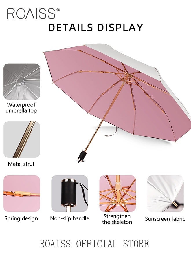 Double Layer Multi Functional Sun Umbrella with Super Sun and Uv Protection 3 Fold Vinyl Sunshade 8 Rib Design for Rain and Shine Upf50+ Suitable for Commuting and Traveling Outdoors