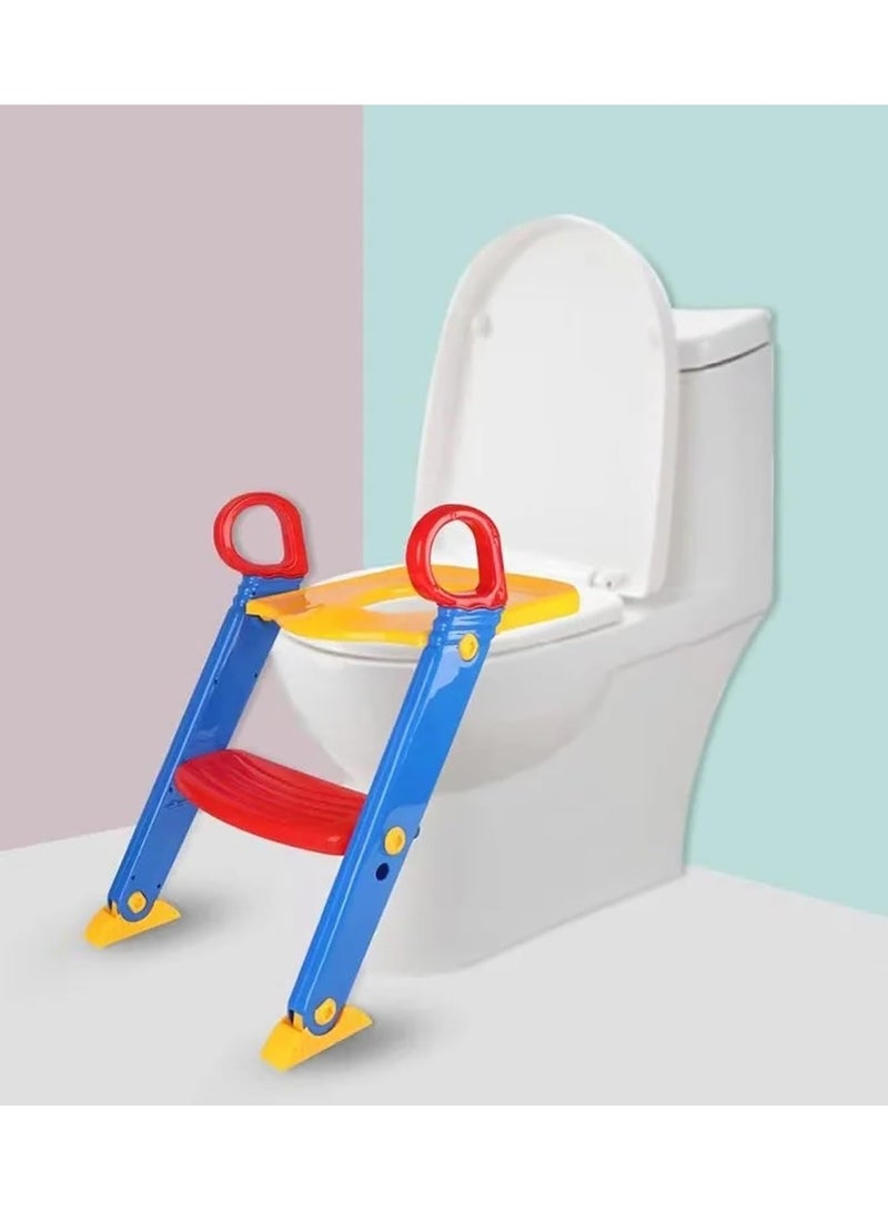 Adjustable Kids Potty Toilet Training Seat Ladder Toddler Training Step Up for Kids Easy Fold Down with Sponge Cushion for Baby Bathroom Aid Toddler Training Seats Portable Design