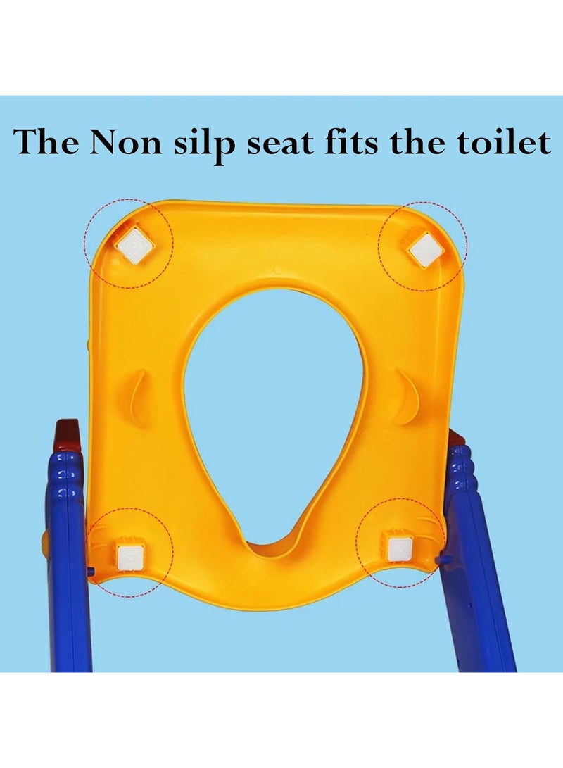 Adjustable Kids Potty Toilet Training Seat Ladder Toddler Training Step Up for Kids Easy Fold Down with Sponge Cushion for Baby Bathroom Aid Toddler Training Seats Portable Design