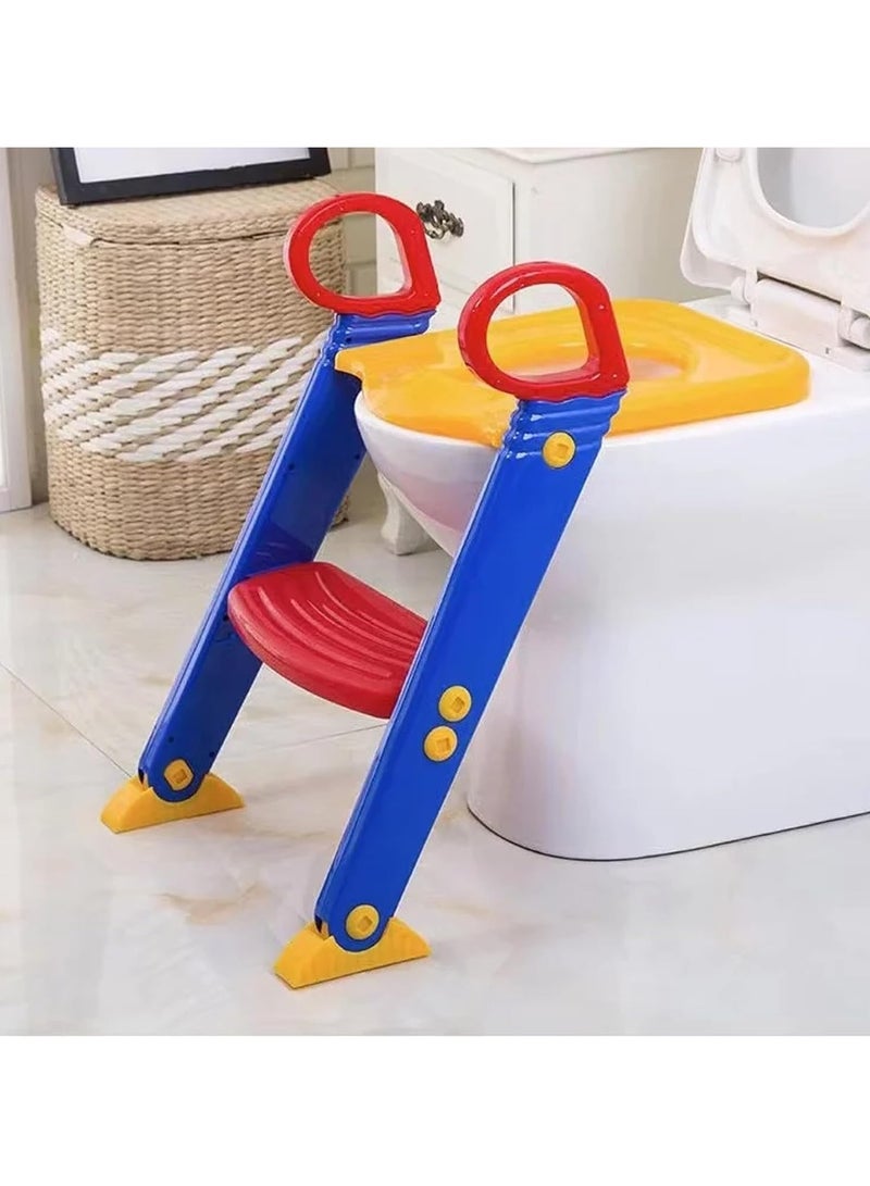 Adjustable Kids Potty Toilet Training Seat Ladder Toddler Training Step Up for Kids Easy Fold Down with Sponge Cushion for Baby Bathroom Aid Toddler Training Seats Portable Design