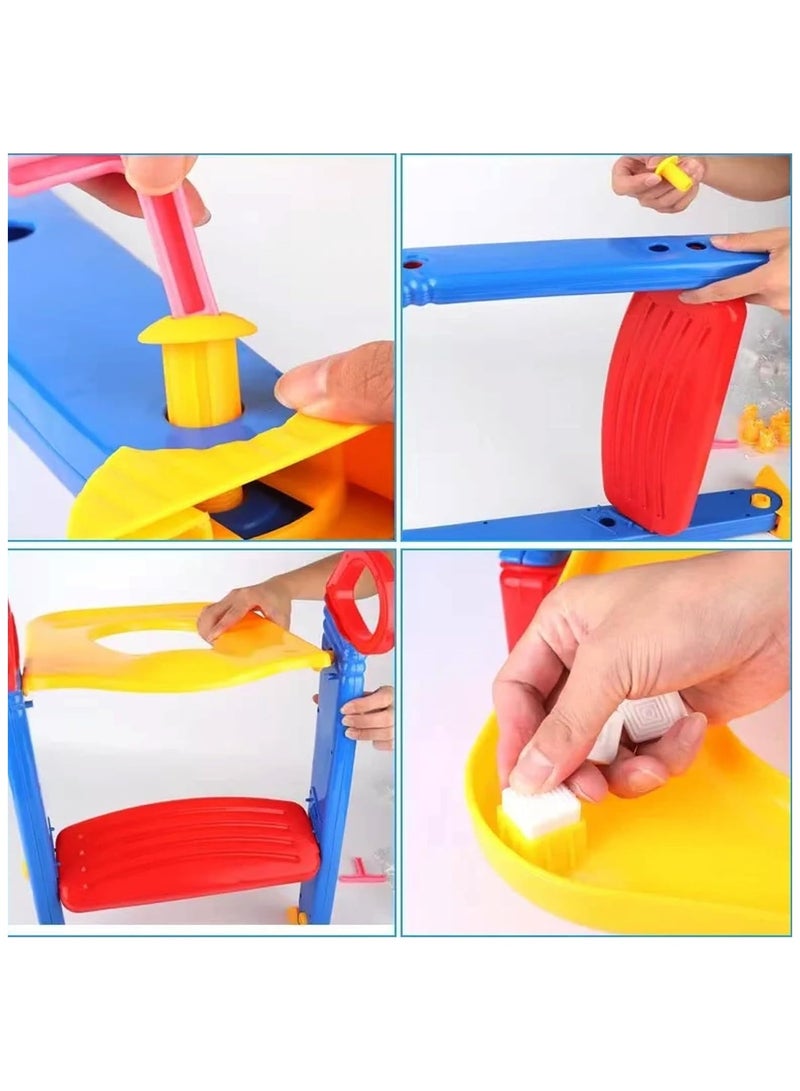 Adjustable Kids Potty Toilet Training Seat Ladder Toddler Training Step Up for Kids Easy Fold Down with Sponge Cushion for Baby Bathroom Aid Toddler Training Seats Portable Design