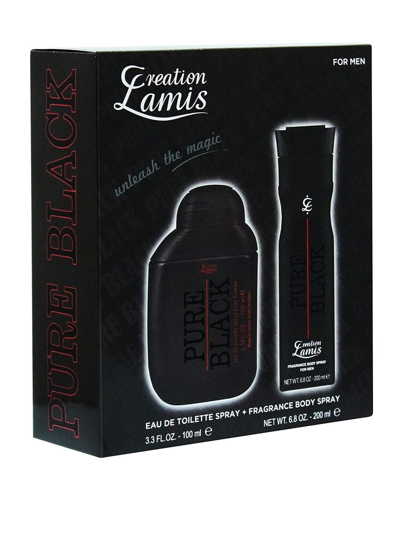 Pure Black 2Pcs Promo Pack Eau de Toilette 100ml + Fragrance Body Spray 200ml For Men