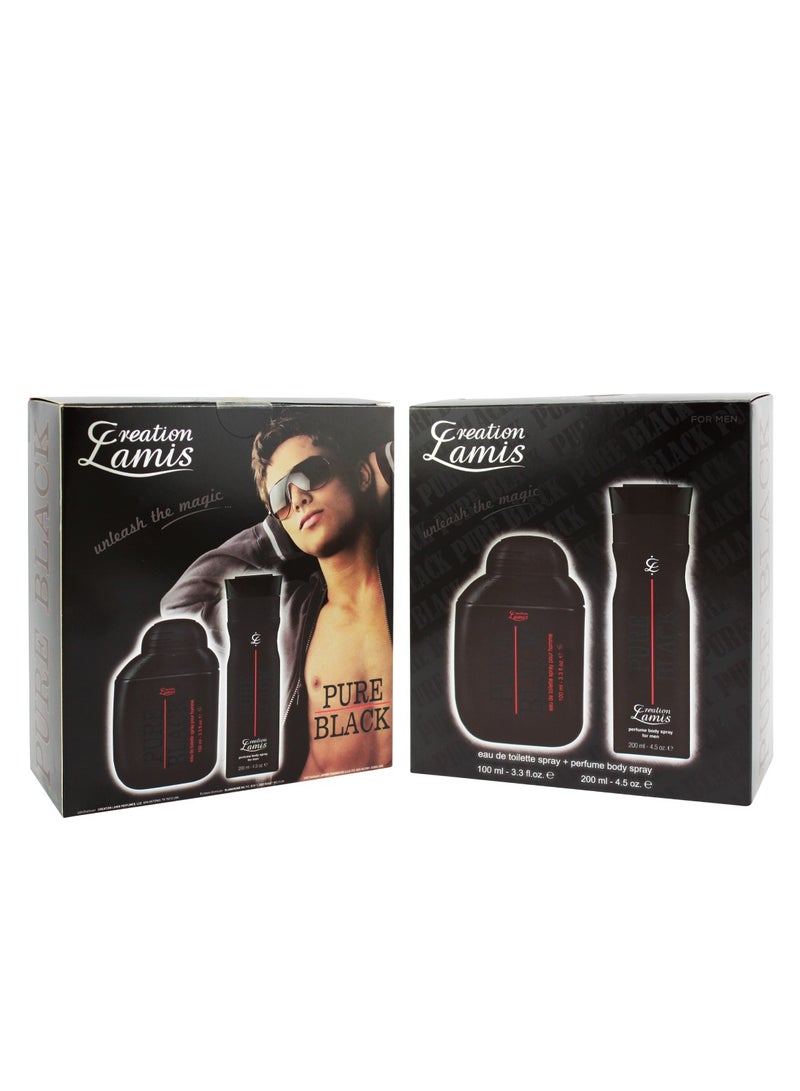 Pure Black 2Pcs Promo Pack Eau de Toilette 100ml + Fragrance Body Spray 200ml For Men