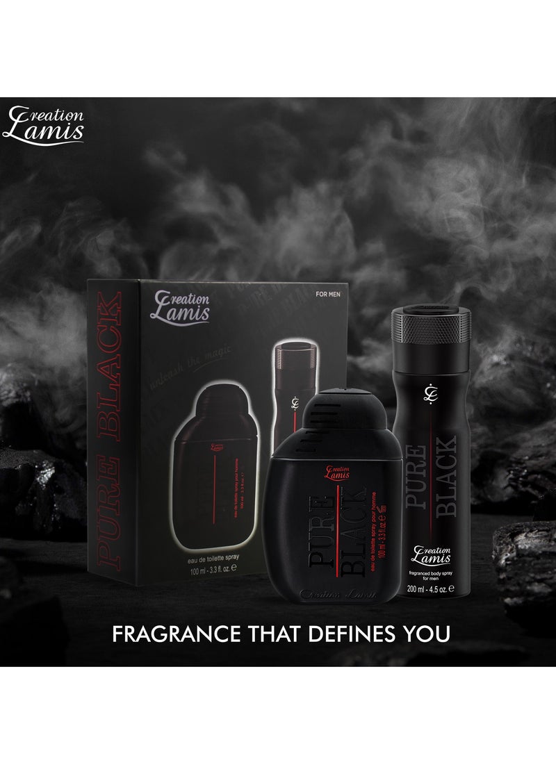 Pure Black 2Pcs Promo Pack Eau de Toilette 100ml + Fragrance Body Spray 200ml For Men