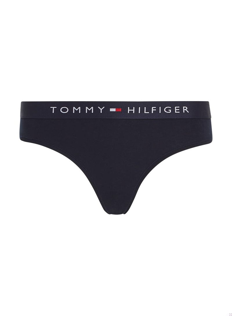 Women's Original Logo Waistband Thong Underwear Bottoms, Navy