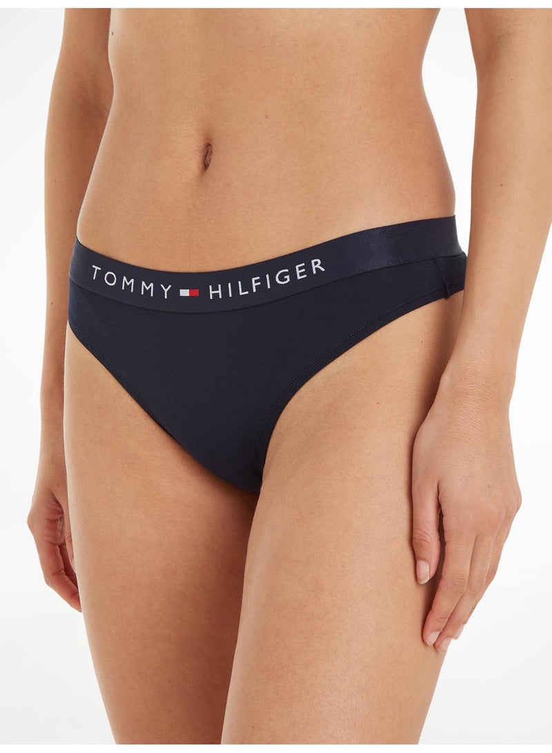 Women's Original Logo Waistband Thong Underwear Bottoms, Navy