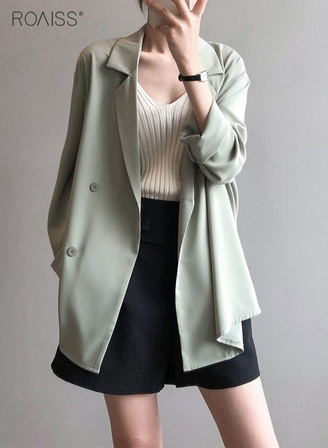 Women's Summer Lightweight Draped Blazer Smooth And Cool Material With Classic Lapel Design Button Open And Close Sunscreen Jacket