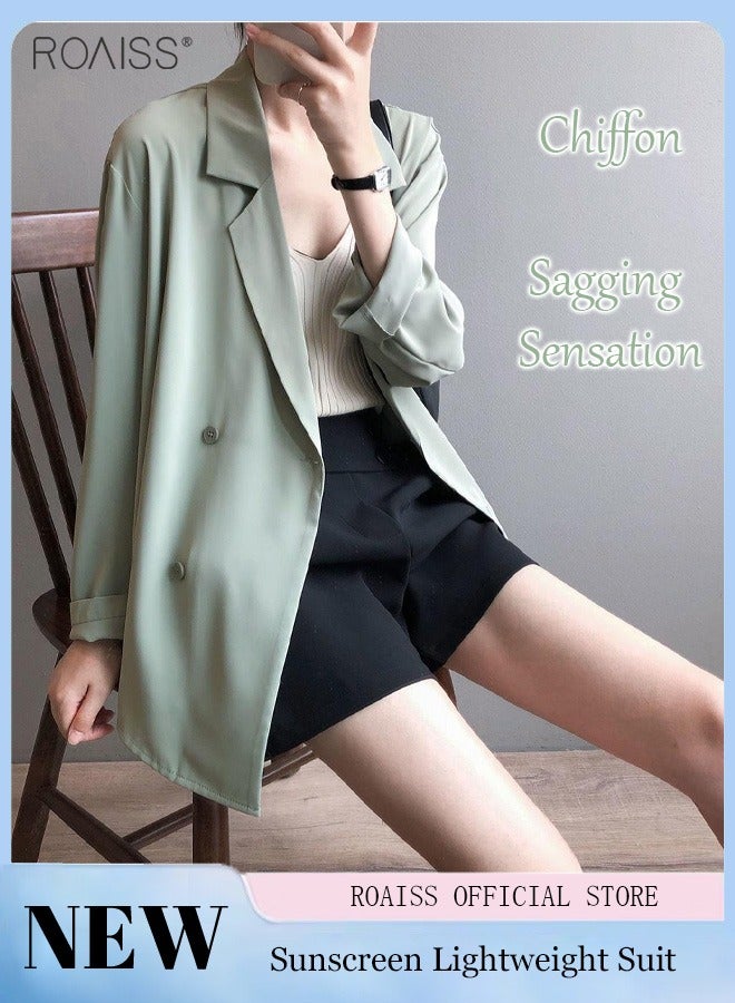 Women's Summer Lightweight Draped Blazer Smooth And Cool Material With Classic Lapel Design Button Open And Close Sunscreen Jacket