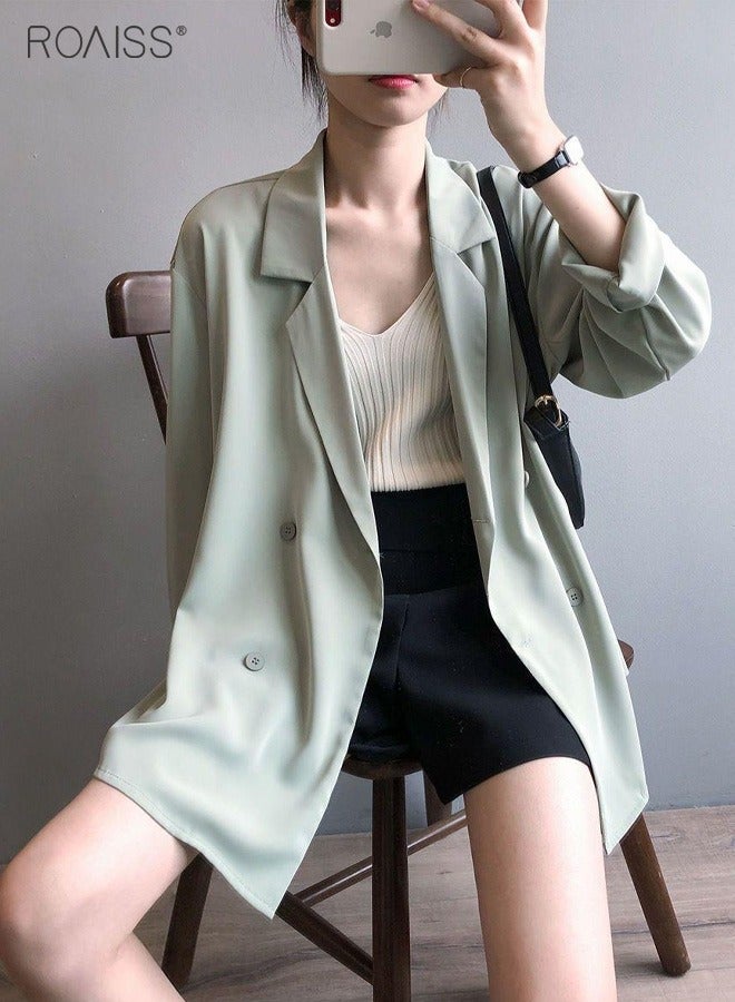 Women's Summer Lightweight Draped Blazer Smooth And Cool Material With Classic Lapel Design Button Open And Close Sunscreen Jacket