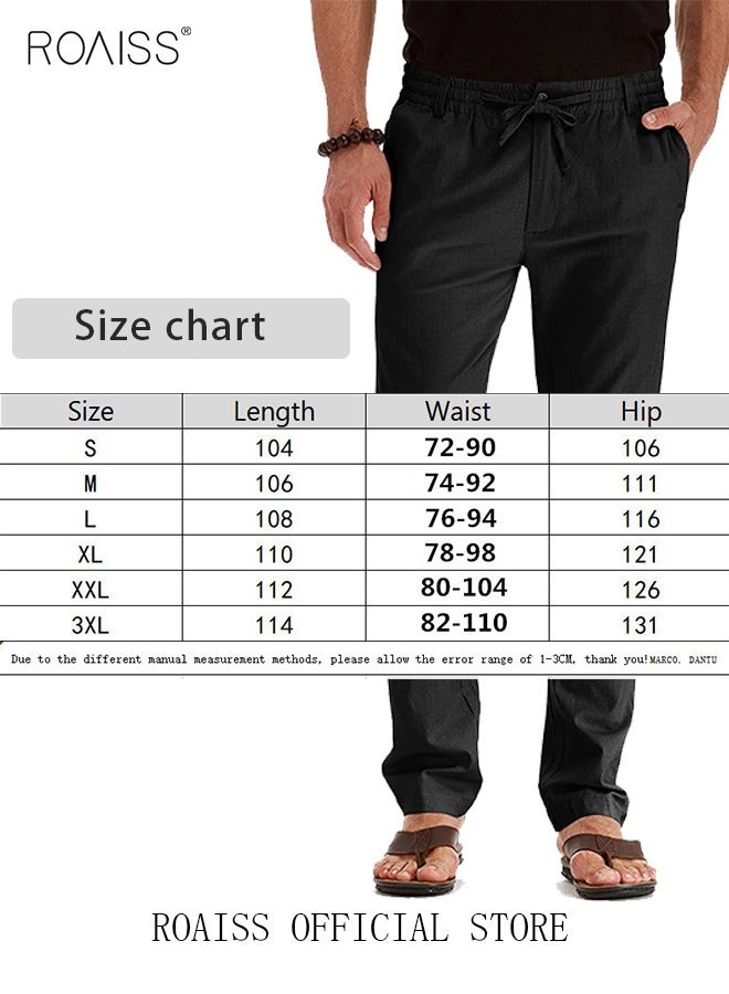 Men's Casual Solid Color Pants Loose Drawstring Waist Elastic Design Cotton Versatile Trousers