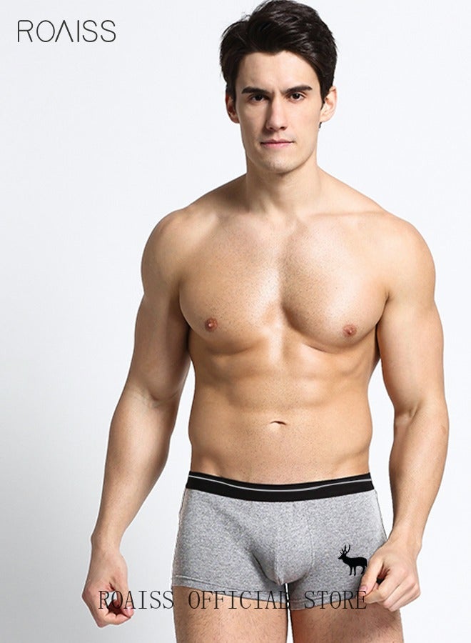 4 Pack Set Men's 95% Cotton Boxers Shorts Briefs Breathable Soft Underpants Summer High Elastic Classic Elk Pattern Printing Teenager Underwear