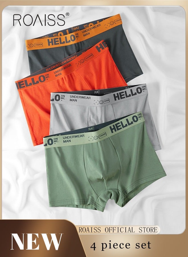 Men's Boxers 4 Pack Set Trend Men's Teenage Boys Underwear Short Briefs High Elastic Classic Underwear