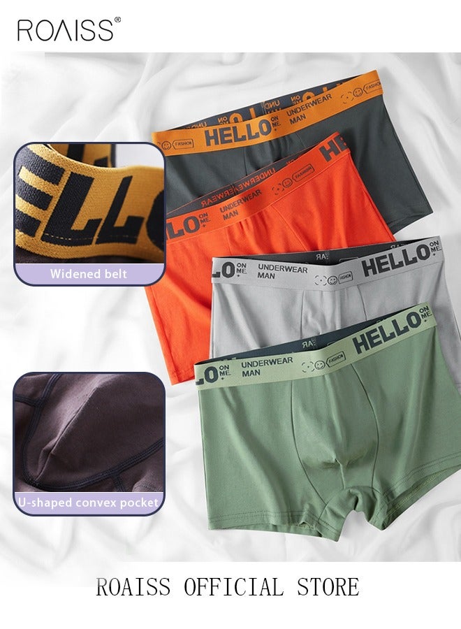 Men's Boxers 4 Pack Set Trend Men's Teenage Boys Underwear Short Briefs High Elastic Classic Underwear
