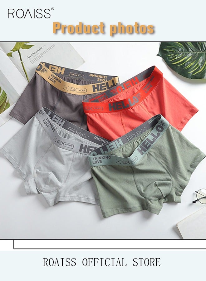 Men's Boxers 4 Pack Set Trend Men's Teenage Boys Underwear Short Briefs High Elastic Classic Underwear