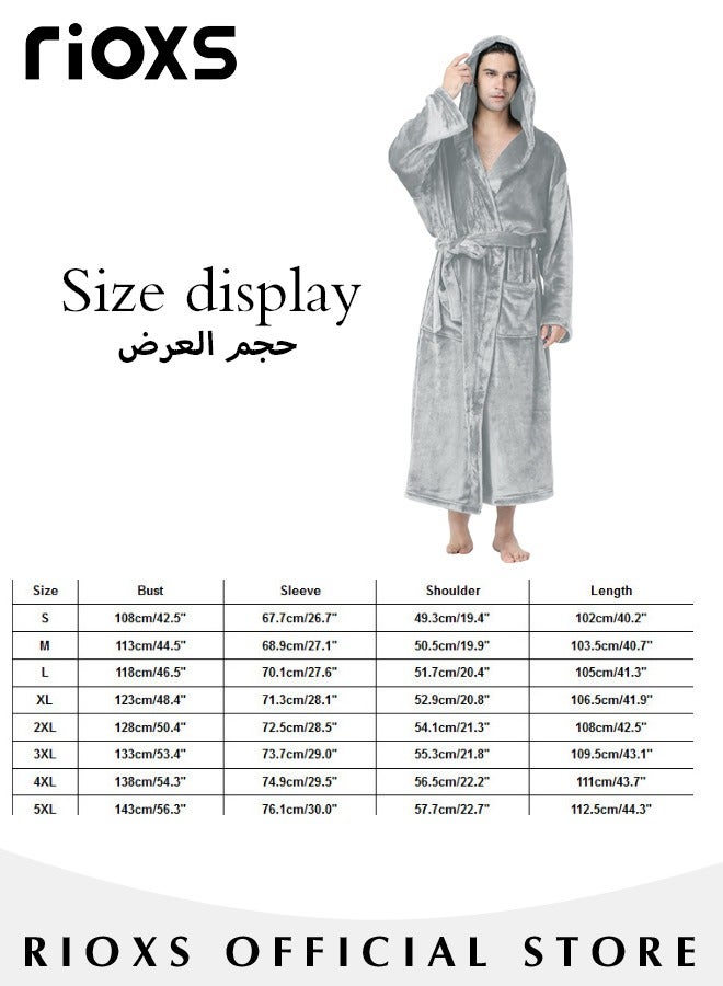 Men's Hooded Bath Robe,Plush Collar Sleepwear,Soft Long Bathrobe Warm Flannel House Robe,Robe Fleece Spa Robes Loungewear For Men,Long Bathrobe Gift For Father Brother Husband