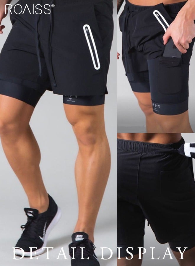 Sports Pants Male Muscle Fitness Tide Double-Layer Shorts Summer Running Training Breathable Stretch Casual