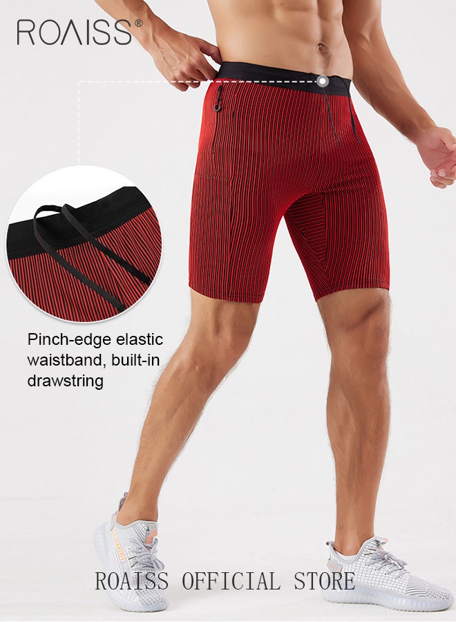Men's Stripe Performance Compression Workout Shorts Tight Gym Athletic Shorts with Pockets