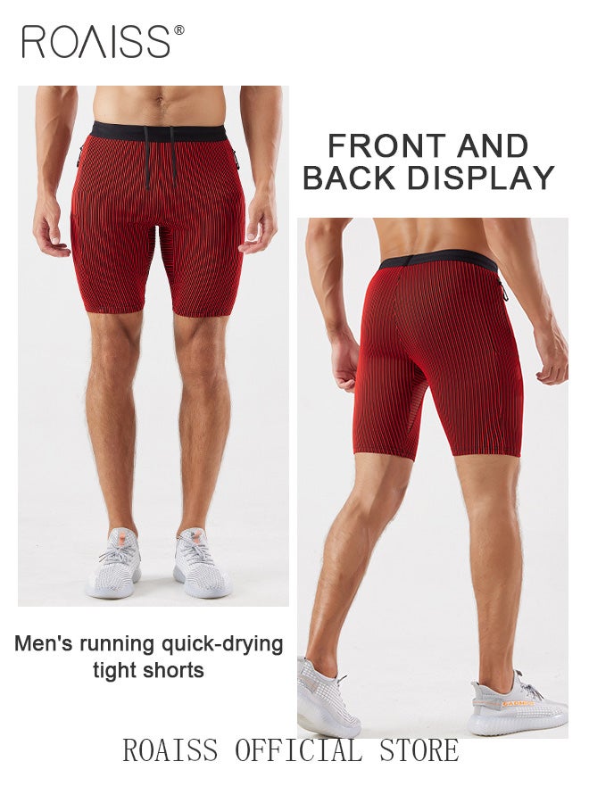 Men's Stripe Performance Compression Workout Shorts Tight Gym Athletic Shorts with Pockets