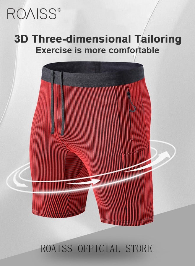 Men's Stripe Performance Compression Workout Shorts Tight Gym Athletic Shorts with Pockets