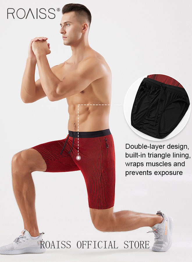 Men's Stripe Performance Compression Workout Shorts Tight Gym Athletic Shorts with Pockets