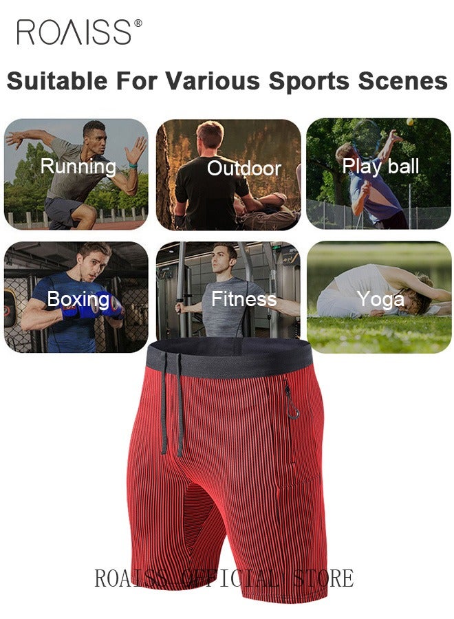 Men's Stripe Performance Compression Workout Shorts Tight Gym Athletic Shorts with Pockets