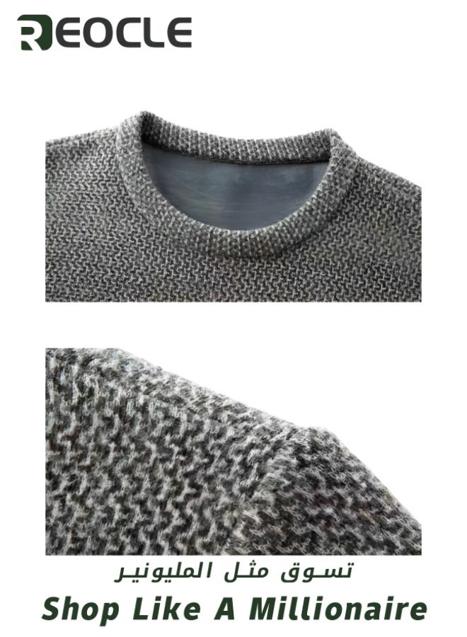 Men's Fleece Thick Knitted Shirt Winter Long Sleeve Crewneck Sweatshirt Thermal Top Anti-Static Workout Base Layer