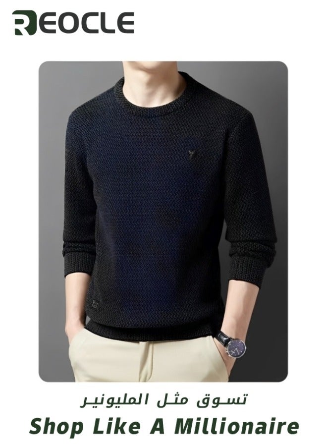 Men's Fleece Thick Knitted Shirt Winter Long Sleeve Crewneck Sweatshirt Thermal Top Anti-Static Workout Base Layer