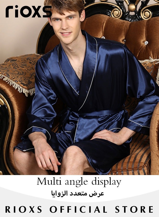 Men's Silky Satin Robe with Adjustable Tie and 2 Pockets, Skin-friendly Lightweight Kimono Bathrobe, Stylish Comfortable Nightgown, Great for Daily Wear, Beach Wear, Loungewear or Other Casual Occasions