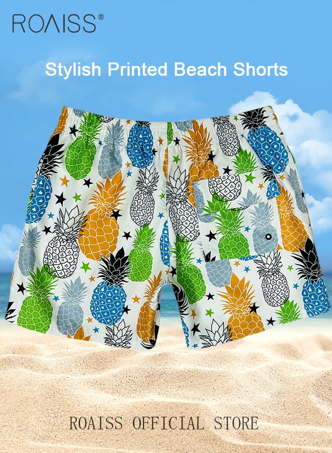 Men Beach Shorts Fashionable Printed Quick Dry Fabric Loose Fit for Body Enhancement Men Mid Length Swim Trunks & Beach Pants