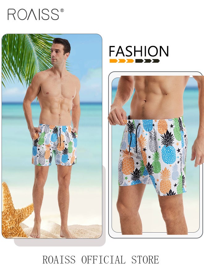 Men Beach Shorts Fashionable Printed Quick Dry Fabric Loose Fit for Body Enhancement Men Mid Length Swim Trunks & Beach Pants